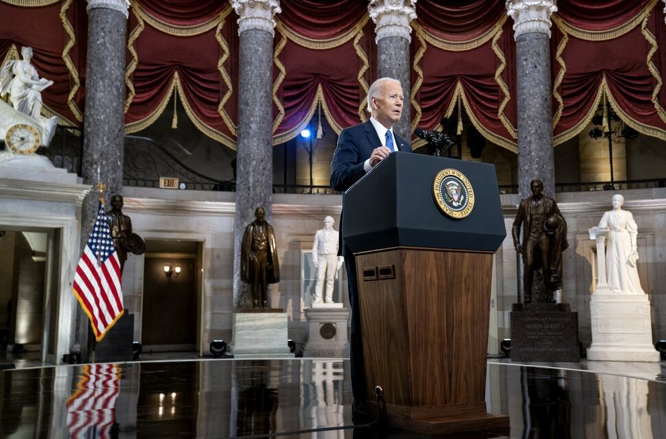 Biden Condemns Insurrection, Trump in Fiery Speech Marking Jan. 6 at Capitol